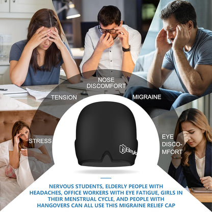 Migraine Relief Cap, All around Gel Covered Reusable Headache Relief Cap, Black Migraine Cap for Headache Relief, Puffy Eyes