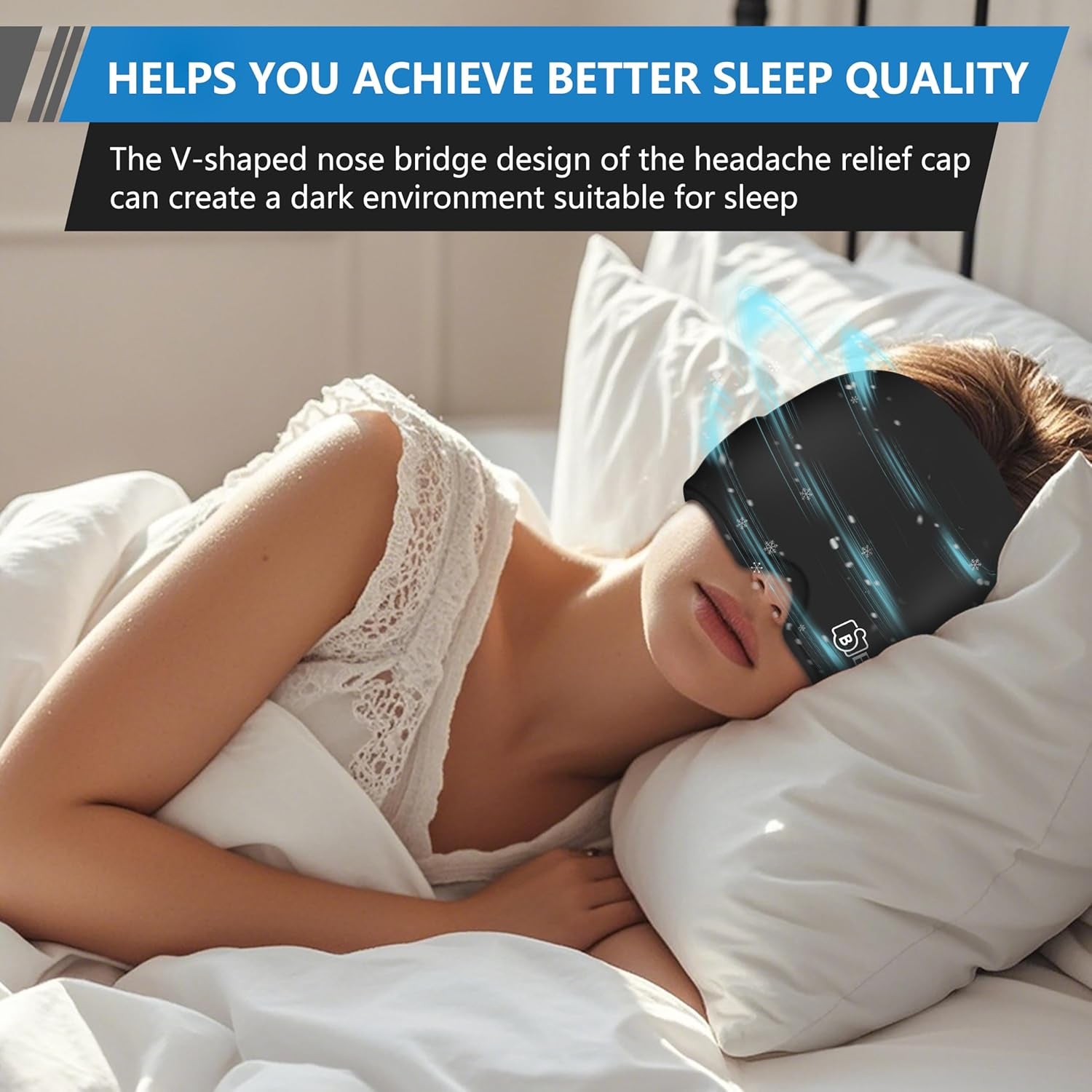 Migraine Relief Cap, All around Gel Covered Reusable Headache Relief Cap, Black Migraine Cap for Headache Relief, Puffy Eyes