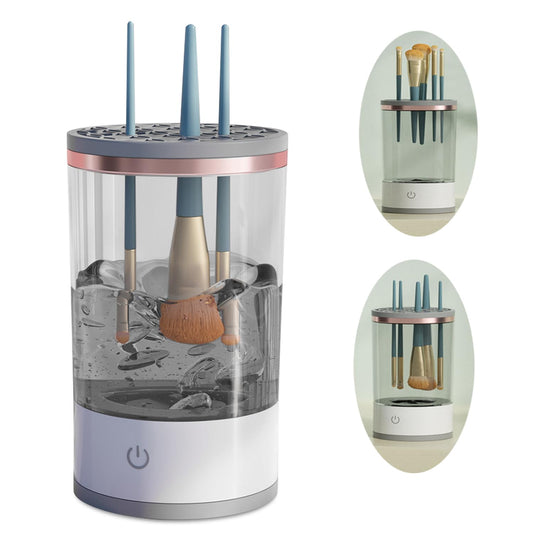Makeup Brush Cleaning Machine - Automatic Cosmetics Brush Cleaner, Electric Make-Up Brush Cleaner and Dryer, Dust-Proof Beauty Brushes Organizer, Birthday Gift for Ladies