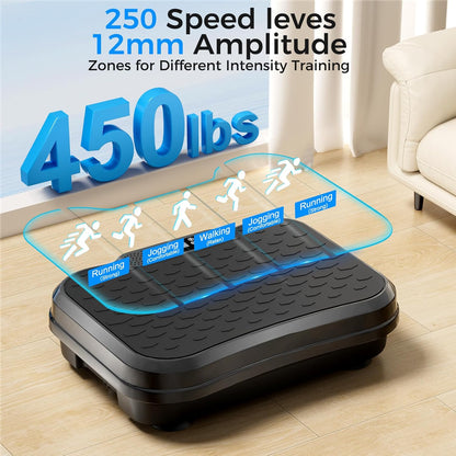 Vibration Plate Exercise Machine,Vibration Plate for Lymphatic Drainage Power Vibration Plate Machine Support 450 Lbs 250 Adjustable Speeds,Vibrating Plate Shake Plate Weight Loss