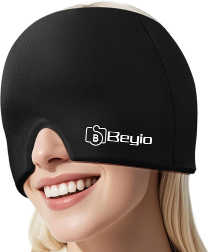 Migraine Relief Cap, All around Gel Covered Reusable Headache Relief Cap, Black Migraine Cap for Headache Relief, Puffy Eyes