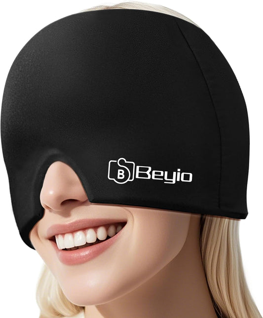 Migraine Relief Cap, All around Gel Covered Reusable Headache Relief Cap, Black Migraine Cap for Headache Relief, Puffy Eyes