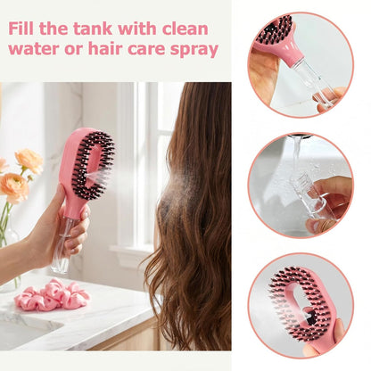 2 in 1 Water Spray Hair Brush for Wet & Dry Hair, Portable Detangling Brush with Mister for Women & Kids, Anti-Frizz Travel Hair Brush with Water Bottle