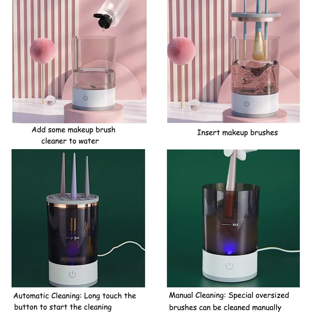 Makeup Brush Cleaning Machine - Automatic Cosmetics Brush Cleaner, Electric Make-Up Brush Cleaner and Dryer, Dust-Proof Beauty Brushes Organizer, Birthday Gift for Ladies