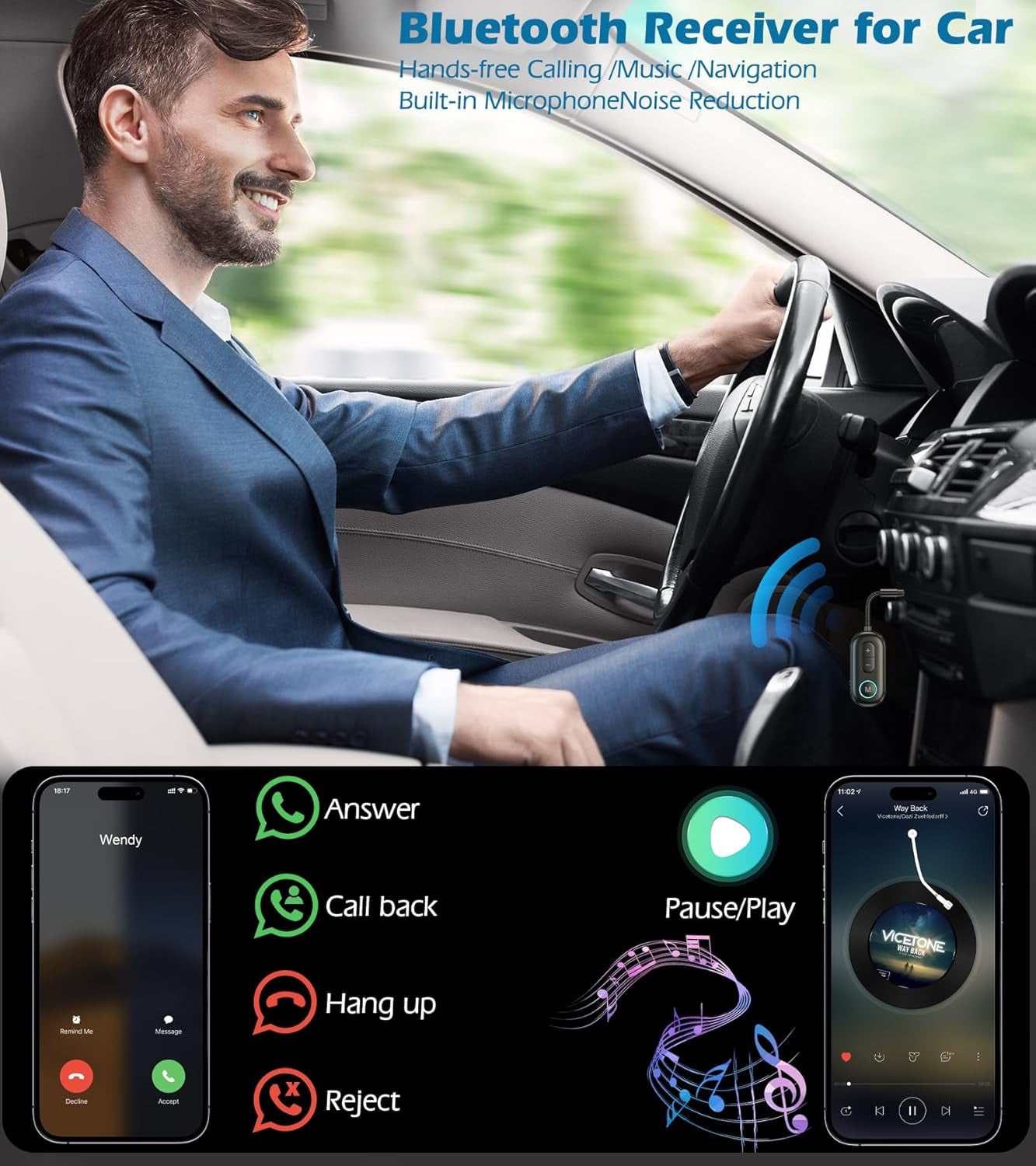Airplane Bluetooth Adapter for Headphones, Bluetooth Transmitter for TV to Headphones, 3.5Mm Car Adapter for Handsfree Call Music, Audio Receiver for Home Speaker,  Wireless Transmitter Receiver