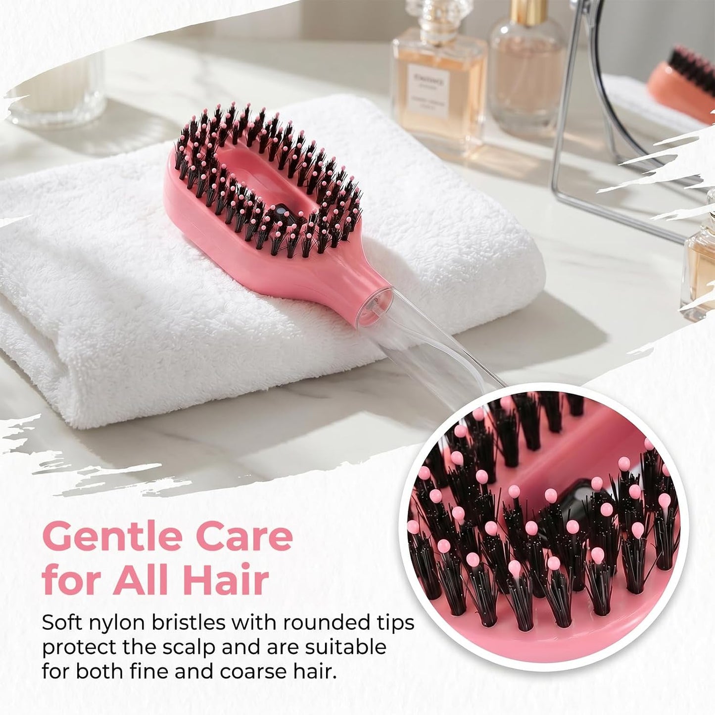 2 in 1 Water Spray Hair Brush for Wet & Dry Hair, Portable Detangling Brush with Mister for Women & Kids, Anti-Frizz Travel Hair Brush with Water Bottle